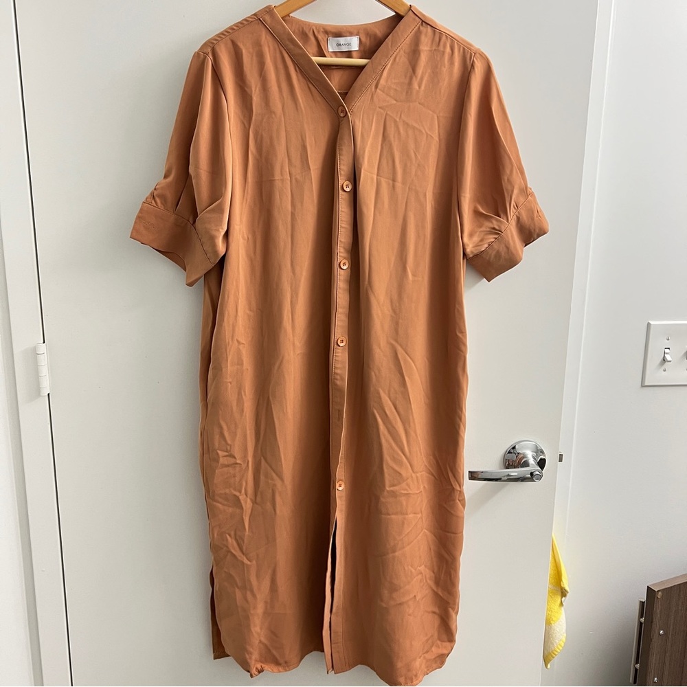 Zara Rust Button-Front Midi Shirt Dress